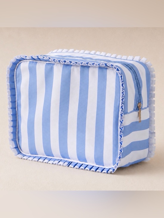 Handbags - Blue Ruffle Stripe Cosmetic Travel Pouch Bag